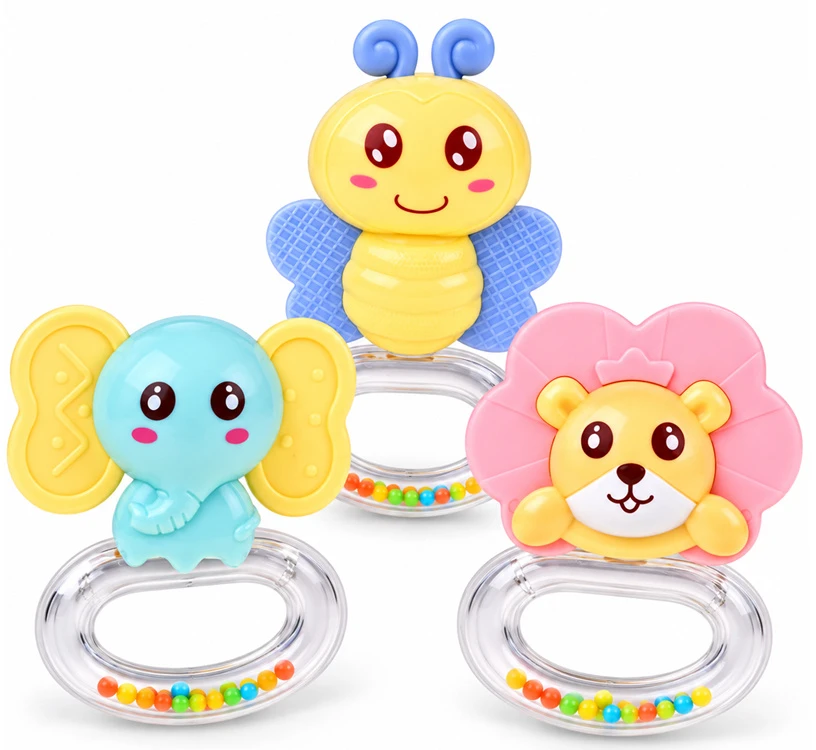 Jokomisiada Rattle and teether 2 in 1 - set of 3. Elephant, bee and lion ZA6626