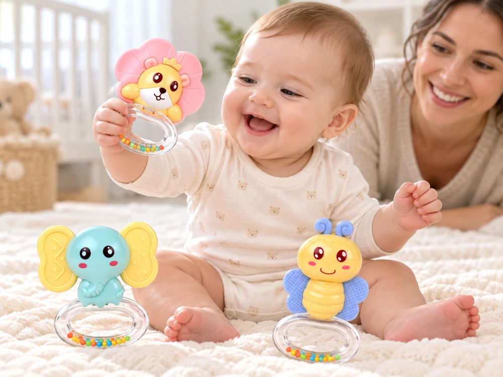 Jokomisiada Rattle and teether 2 in 1 - set of 3. Elephant, bee and lion ZA6626
