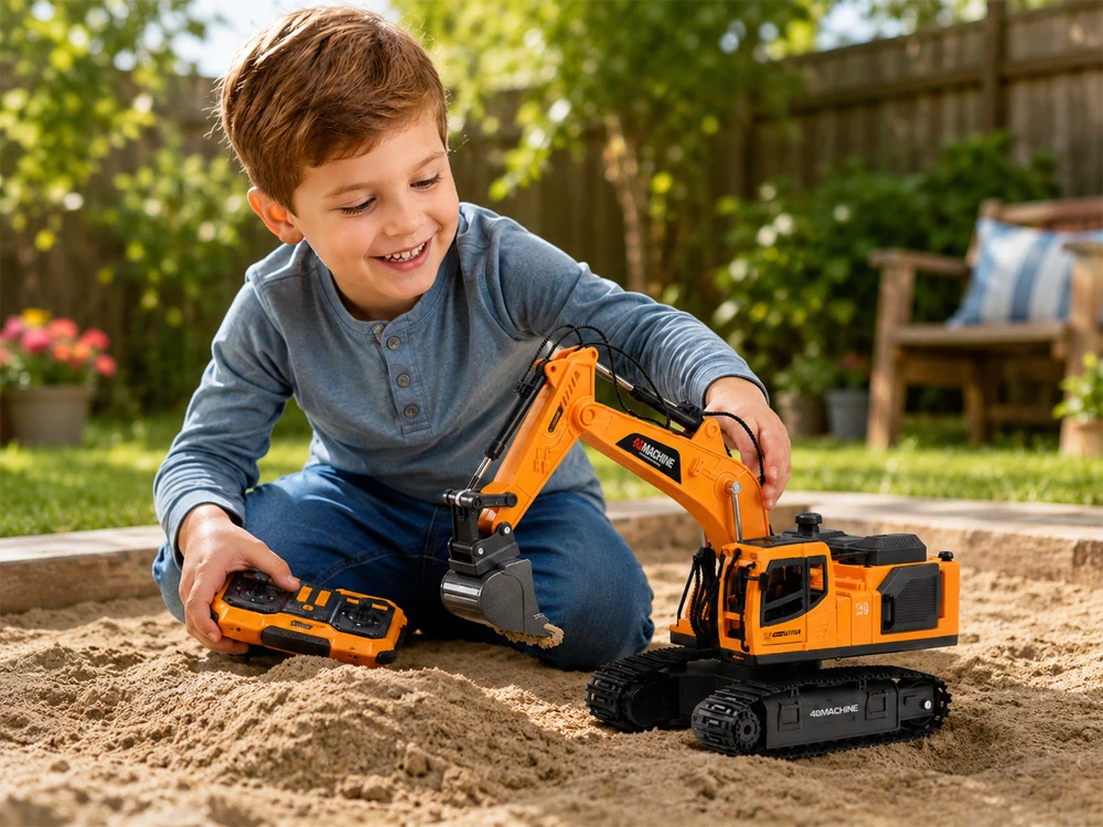 Jokomisiada Remote-Controlled Excavator + Bucket Grab Hydraulic Breaker Smoke Sound Lights RC0792