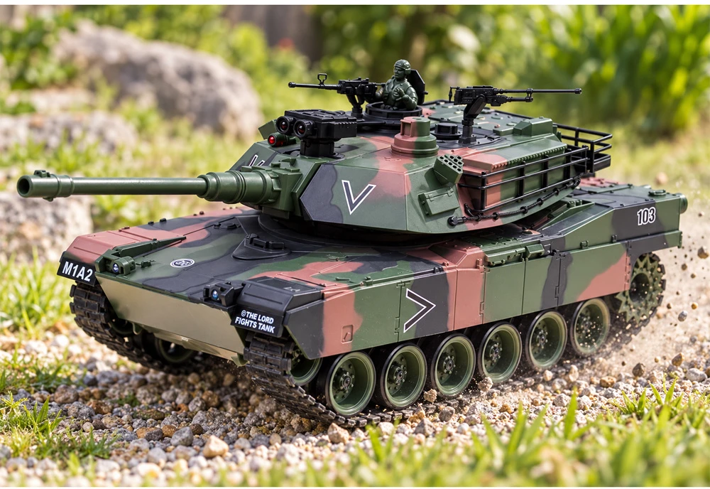 Jokomisiada Remote-Controlled RC Abrams M1A1 Tank Smoke Sound Lights 45 cm RC0770
