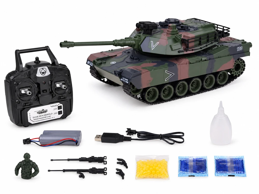 Jokomisiada Remote-Controlled RC Abrams M1A1 Tank Smoke Sound Lights 45 cm RC0770