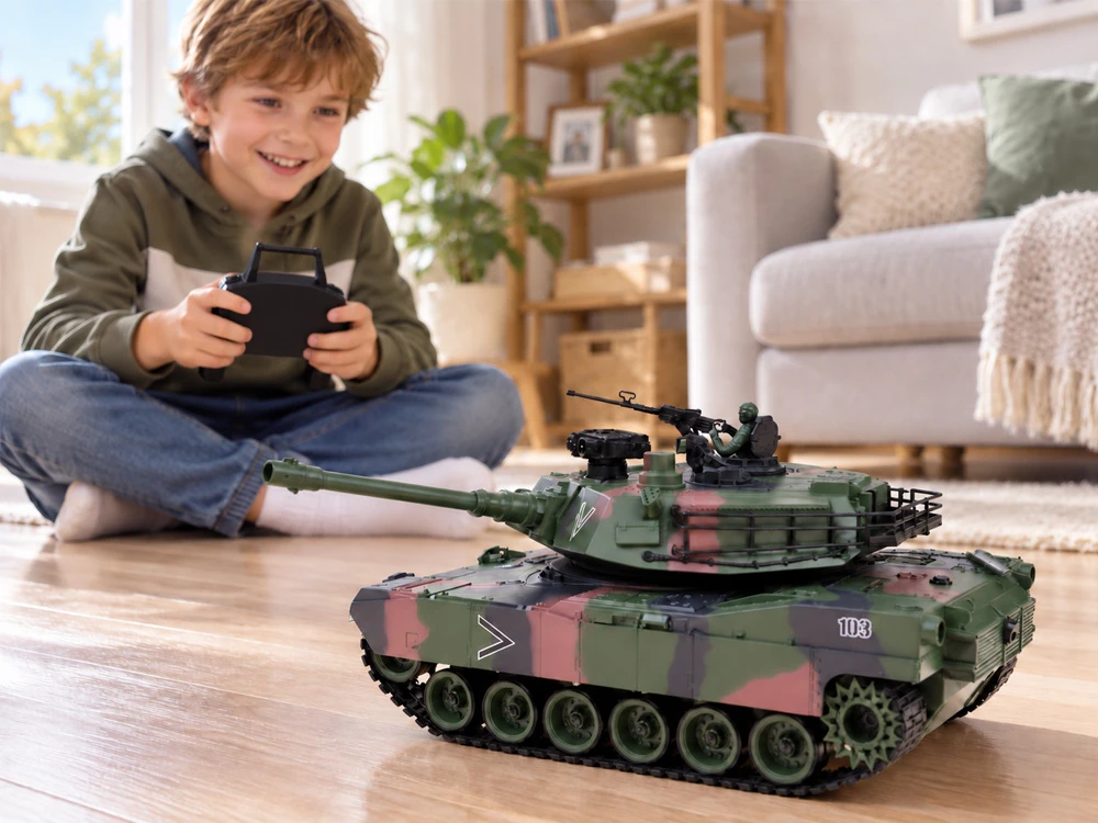 Jokomisiada Remote-Controlled RC Abrams M1A1 Tank Smoke Sound Lights 45 cm RC0770