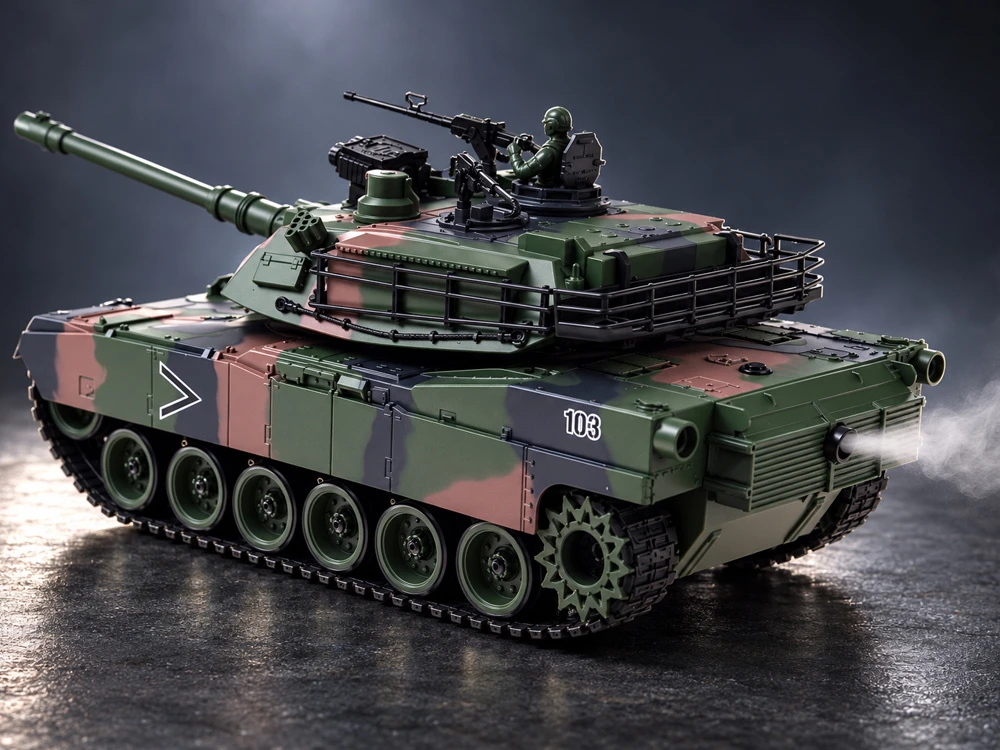 Jokomisiada Remote-Controlled RC Abrams M1A1 Tank Smoke Sound Lights 45 cm RC0770