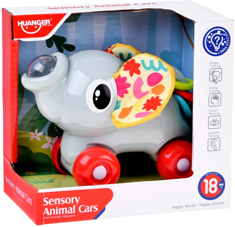 Jokomisiada Sensory ELEPHANT on wheels for toddlers - rustling, sliding ZA6342