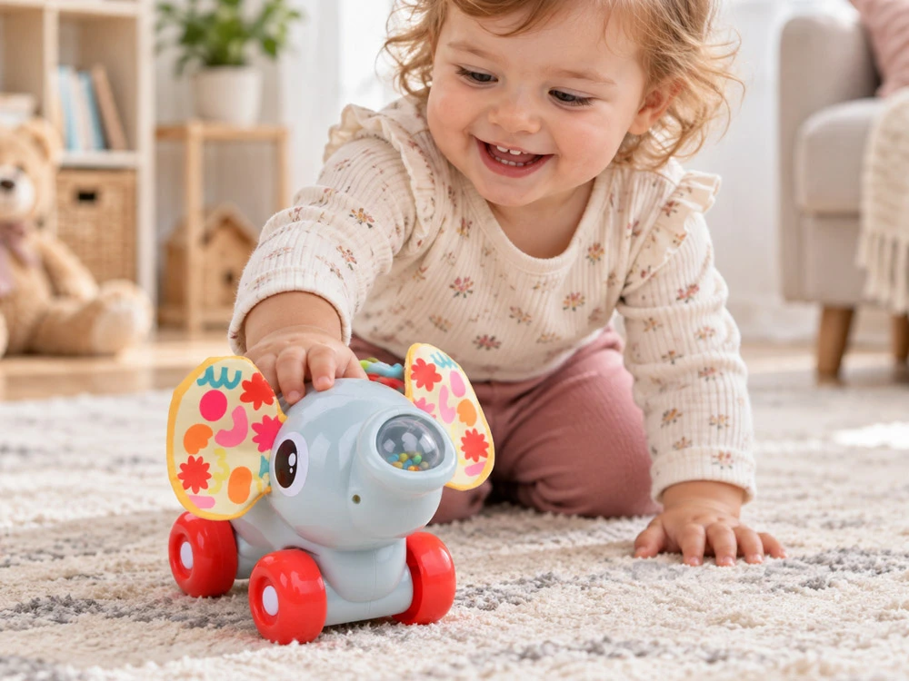 Jokomisiada Sensory ELEPHANT on wheels for toddlers - rustling, sliding ZA6342