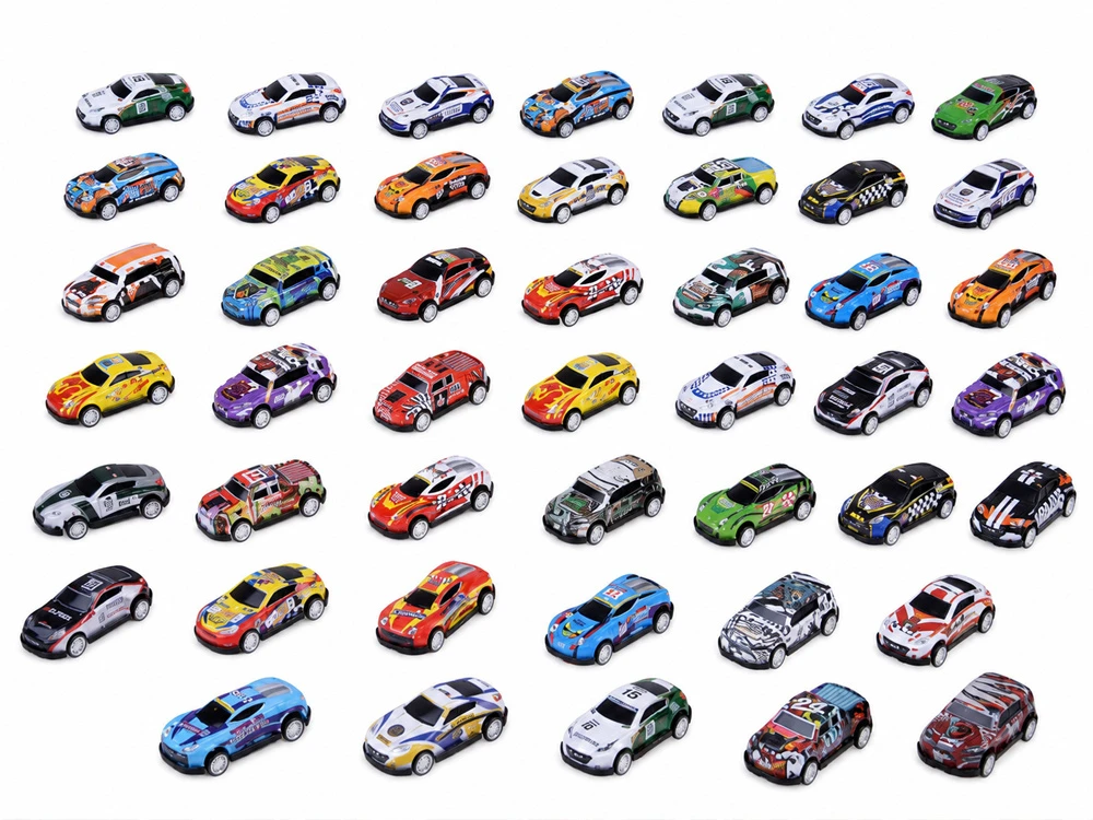 Jokomisiada Set of 48 Metal Pull-Back Cars with Parking Garage and Race Track ZA6559