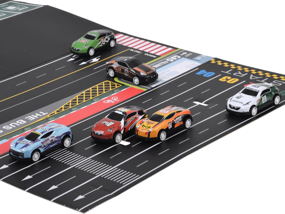 Jokomisiada Set of 48 Metal Pull-Back Cars with Parking Garage and Race Track ZA6559