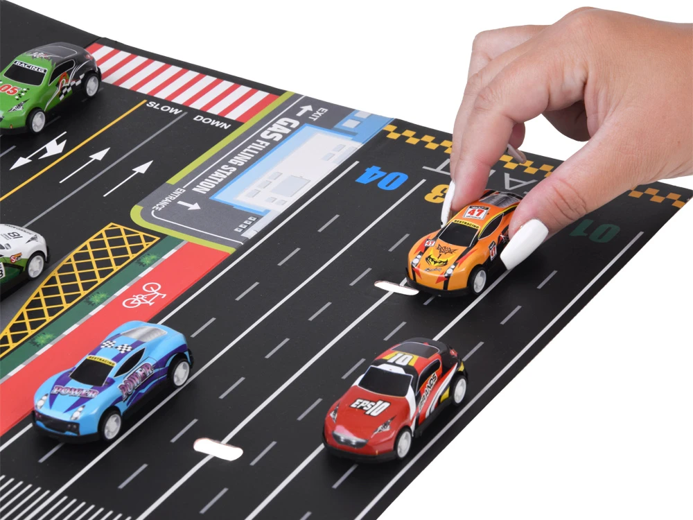 Jokomisiada Set of 48 Metal Pull-Back Cars with Parking Garage and Race Track ZA6559