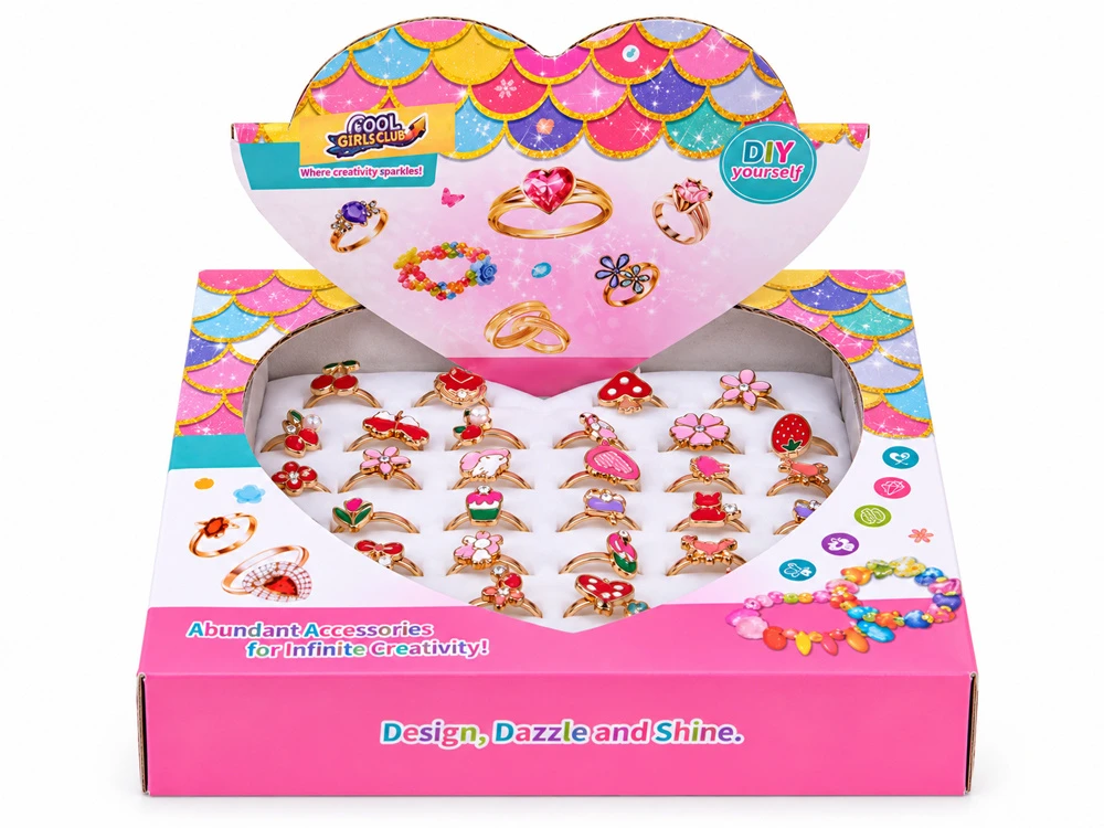 Jokomisiada Set of rings for girls, 36 pieces. Jewelry in a box ZA6586