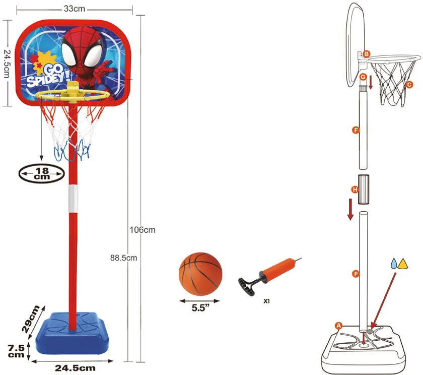 Stamp Spidey Basketball Set Adjustable Basket + Ball 14cm SP0880