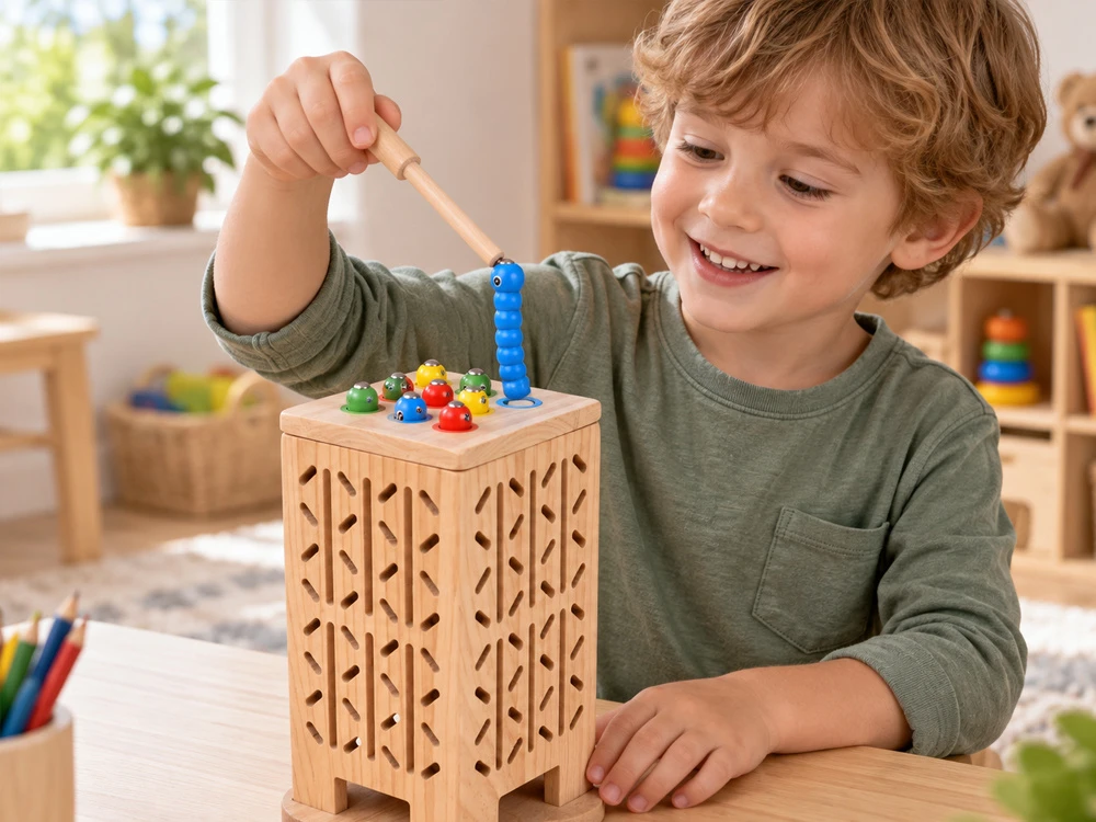 Jokomisiada Wooden 5-in-1 arcade game – tower, balls, sticks, worms ZA6569