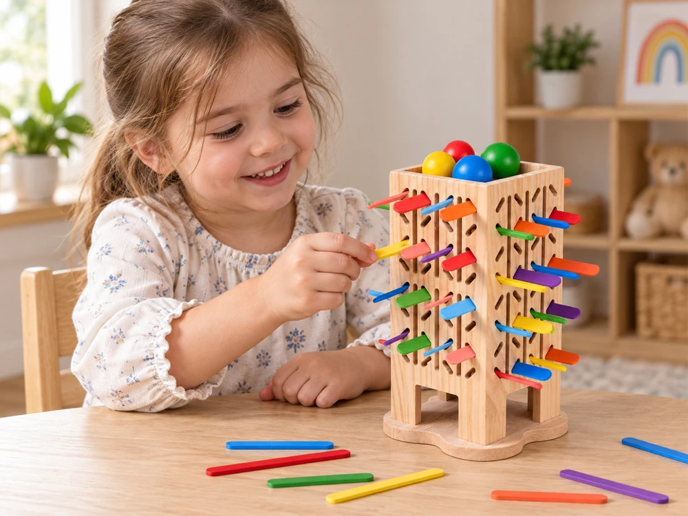 Jokomisiada Wooden 5-in-1 arcade game – tower, balls, sticks, worms ZA6569