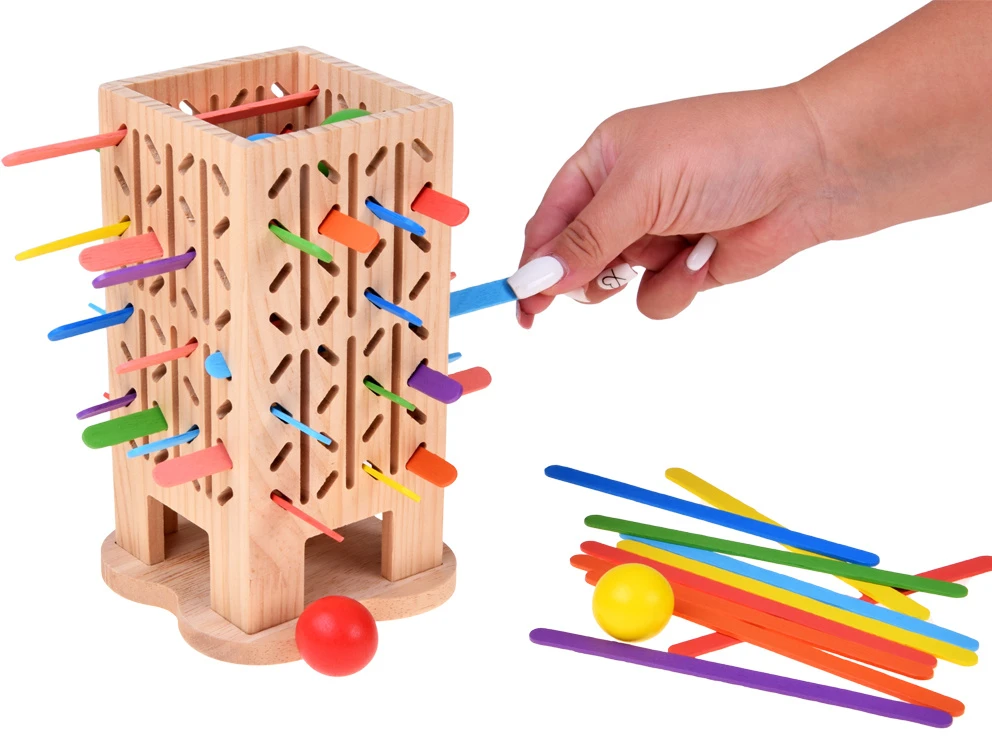 Jokomisiada Wooden 5-in-1 arcade game – tower, balls, sticks, worms ZA6569