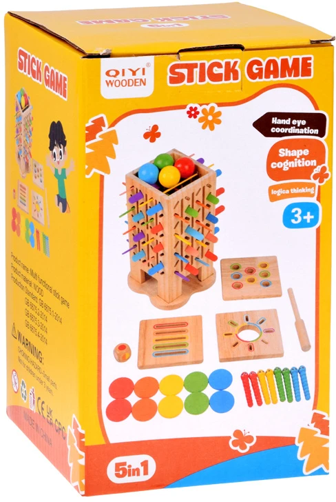 Jokomisiada Wooden 5-in-1 arcade game – tower, balls, sticks, worms ZA6569
