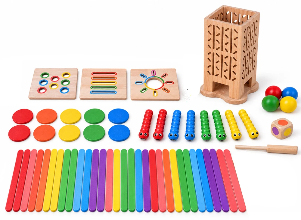 Jokomisiada Wooden 5-in-1 arcade game – tower, balls, sticks, worms ZA6569