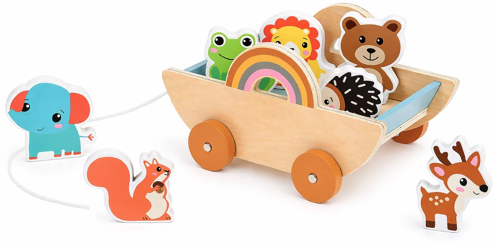 Jokomisiada Wooden cart with 7 animals to pull ZA6168