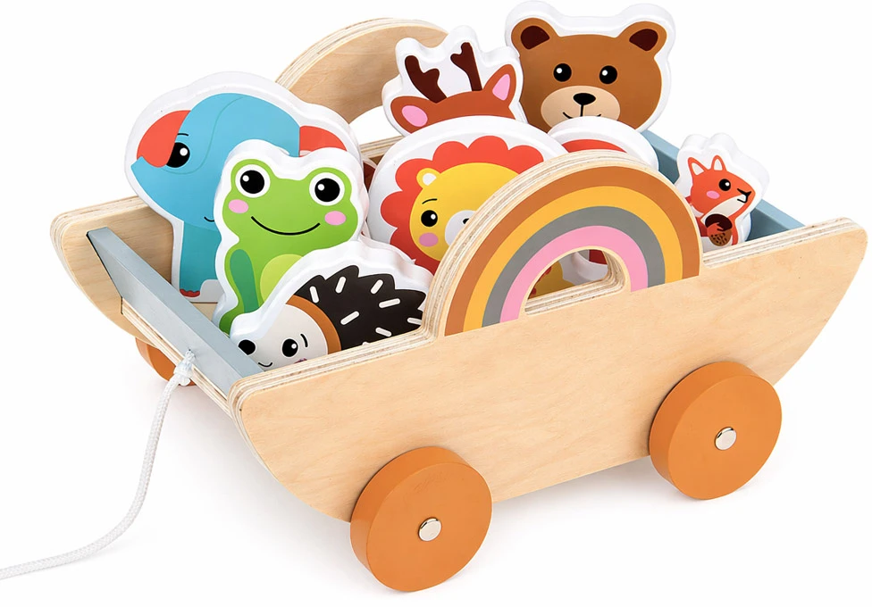 Jokomisiada Wooden cart with 7 animals to pull ZA6168