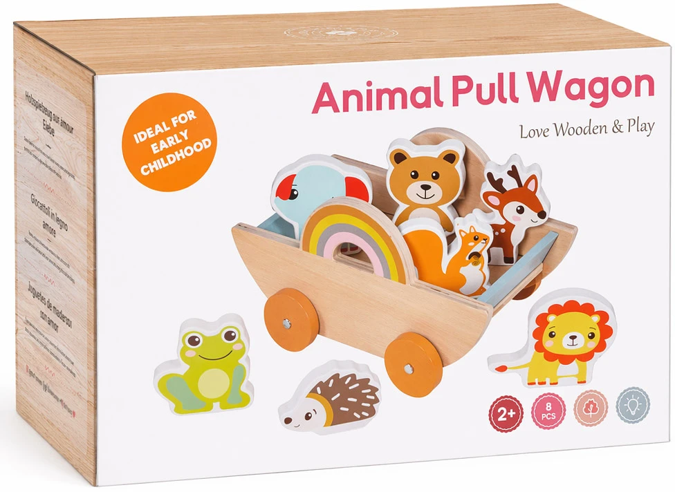 Jokomisiada Wooden cart with 7 animals to pull ZA6168