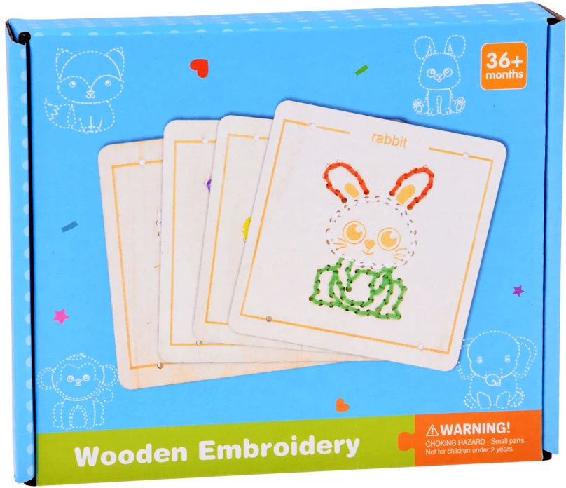 Jokomisiada Wooden Montessori Interlacing – Set of 4 Templates + Embroidery Thread ZA6543