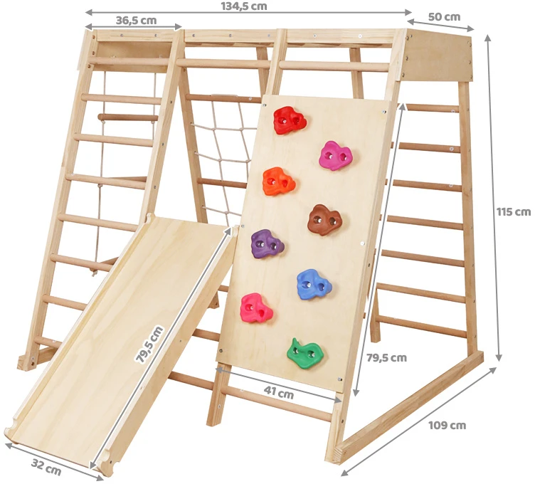 Jokomisiada Wooden playground HOME 6 in 1 Slide Ladders Wall SP0875