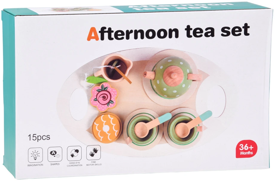 Jokomisiada Wooden tea set PISTACHIO for children, 15 accessories ZA6611