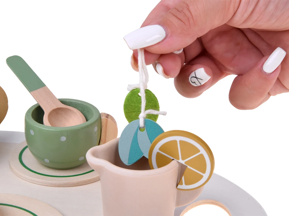 Jokomisiada Wooden tea set PISTACHIO for children, 15 accessories ZA6611