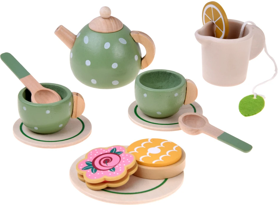 Jokomisiada Wooden tea set PISTACHIO for children, 15 accessories ZA6611