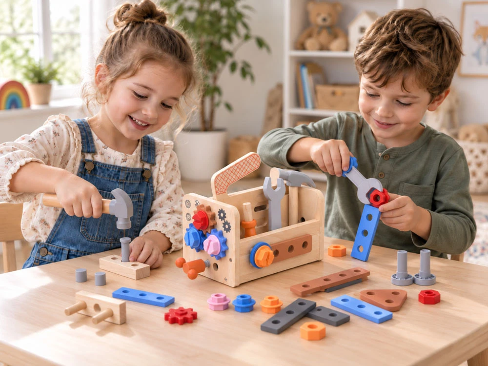 Jokomisiada Wooden Tool Box for Children Workshop Screws Hammer ZA6292