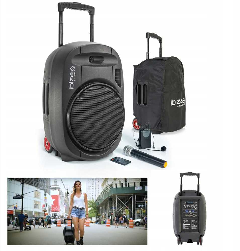 Ibiza Sound PORT12UHF-MKII NEŠIOJAMA GARSO SISTEMA SU AKUMULIATORIUMI + 2X UHF BELAIDŽIAI MIKROFONAI, USB/SD/AUX/BLUETOOTH, 12''/30CM