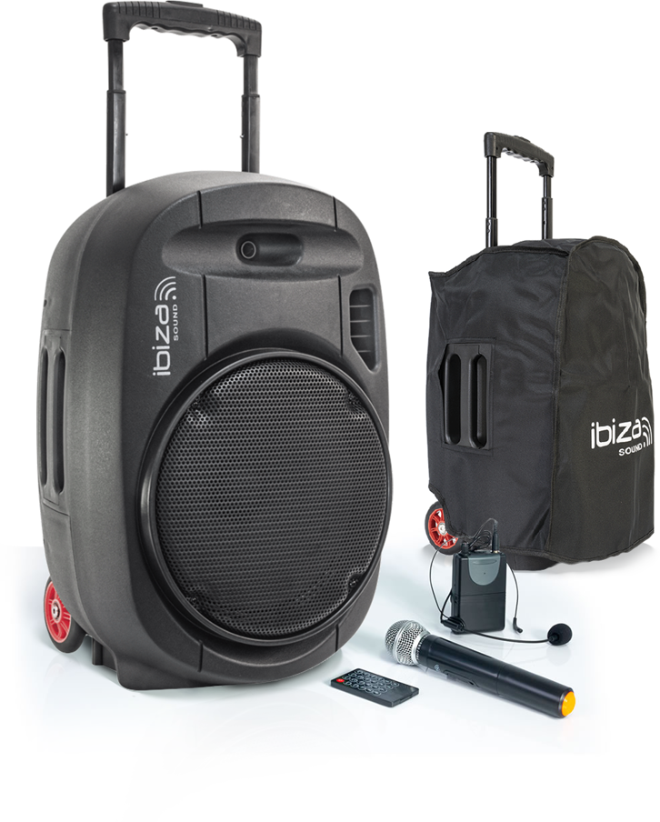 Ibiza Sound PORT12UHF-MKII NEŠIOJAMA GARSO SISTEMA SU AKUMULIATORIUMI + 2X UHF BELAIDŽIAI MIKROFONAI, USB/SD/AUX/BLUETOOTH, 12''/30CM