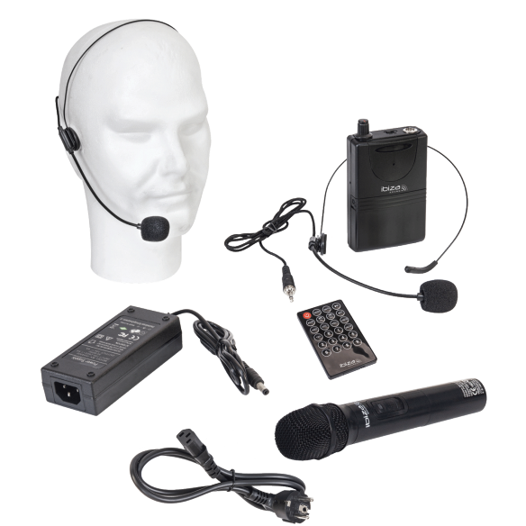 Ibiza Sound PORT15UHF-MKII NEŠIOJAMA GARSO SISTEMA SU AKUMULIATORIUMI + 2X UHF BELAIDŽIAI MIKROFONAI, USB/SD/AUX/BLUETOOTH, 15''/38CM