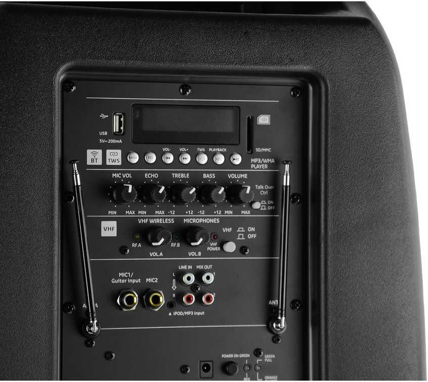 Ibiza Sound PORT15VHF-MKII NEŠIOJAMA GARSO SISTEMA SU AKUMULIATORIUMI + 2X VHF BELAIDŽIAI MIKROFONAI, USB/SD/AUX/BLUETOOTH, 15′′/38CM