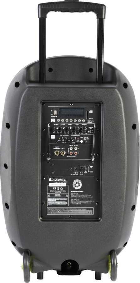 Ibiza Sound PORT15VHF-MKII NEŠIOJAMA GARSO SISTEMA SU AKUMULIATORIUMI + 2X VHF BELAIDŽIAI MIKROFONAI, USB/SD/AUX/BLUETOOTH, 15′′/38CM