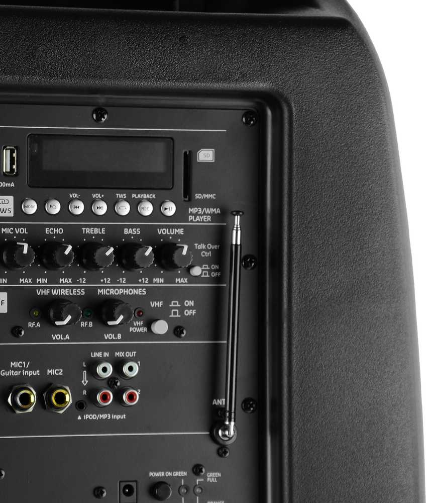 Ibiza Sound PORT15VHF-MKII NEŠIOJAMA GARSO SISTEMA SU AKUMULIATORIUMI + 2X VHF BELAIDŽIAI MIKROFONAI, USB/SD/AUX/BLUETOOTH, 15′′/38CM