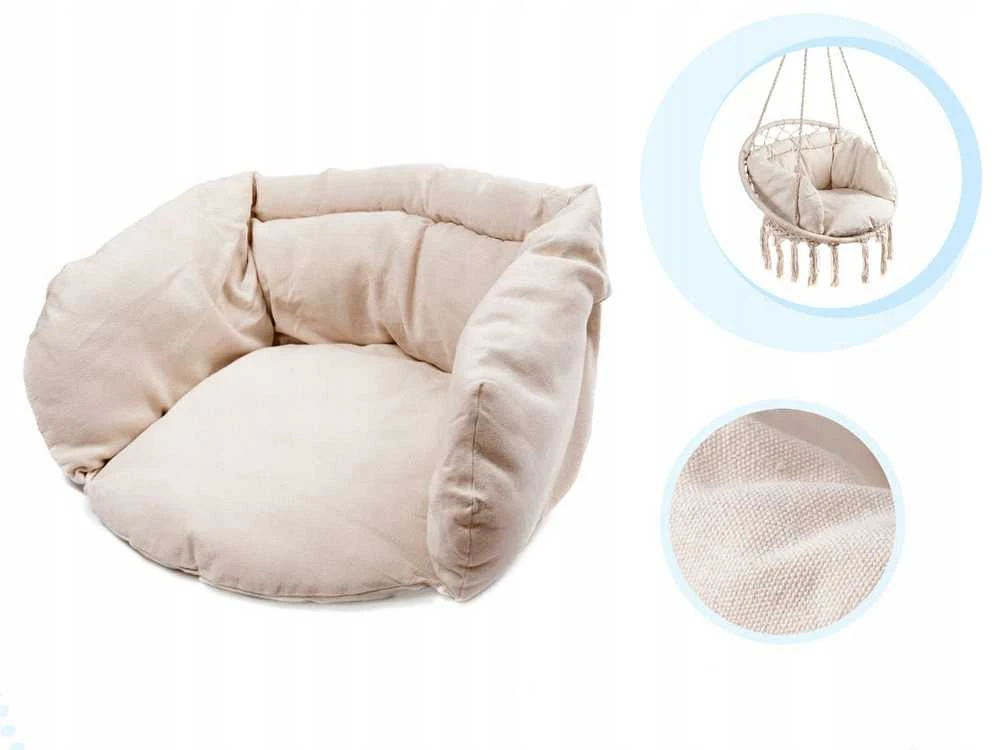 Boho stiliaus pakabinamas krėslas su pagalvėle 80 cm | 150 kg | spalva: ecru aprašymas - Prekės nuotrauka