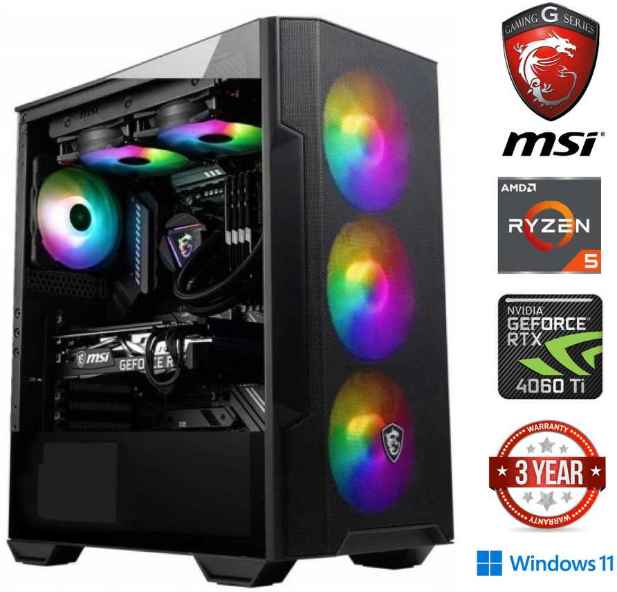 Stacionarus kompiuteris Mdata Gaming Ryzen 5 7600 16GB 1TB SSD NVME 1TB HDD RTX 4060 Ti Windows 11