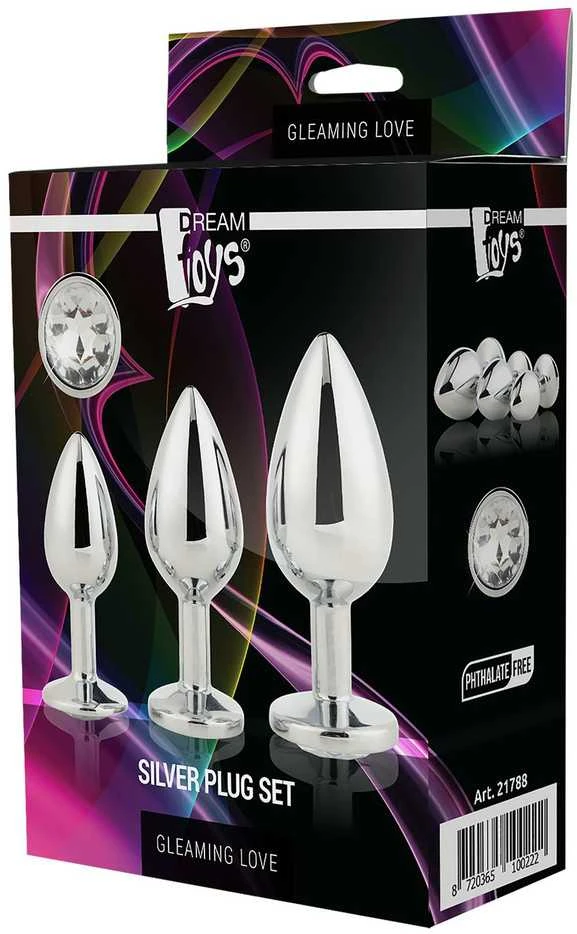 Dream Toys Gleaming Love Sidabrinis Plug Set korek analny 3 vnt..