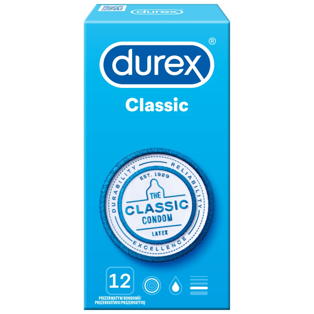 Durex Classic Prezervatyvai, 12 vnt.