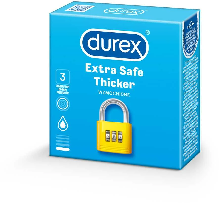 Prezervatyvai Durex Extra Safe 3 vnt, storesni, drėkinti