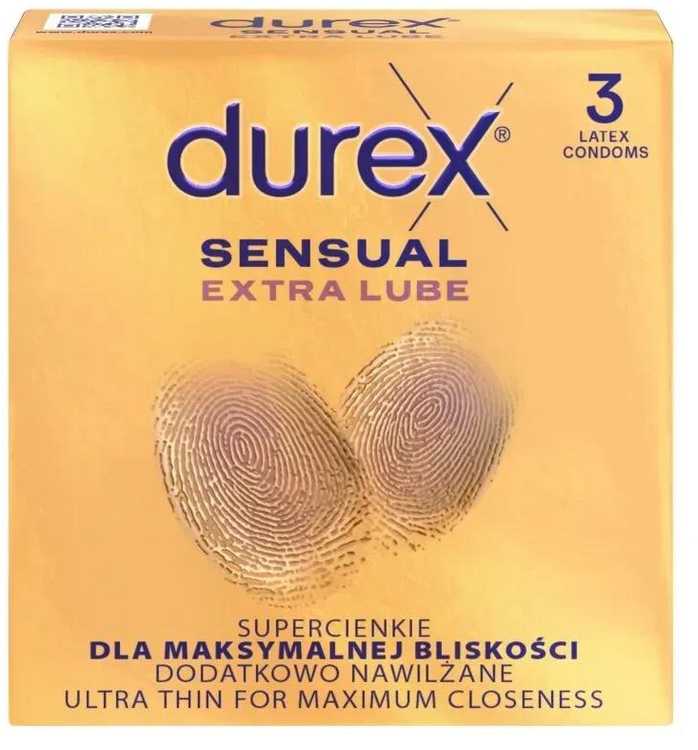 Durex Sensual Extra Lube prezervatyvai su papildomu lubrikantu, 3 vnt