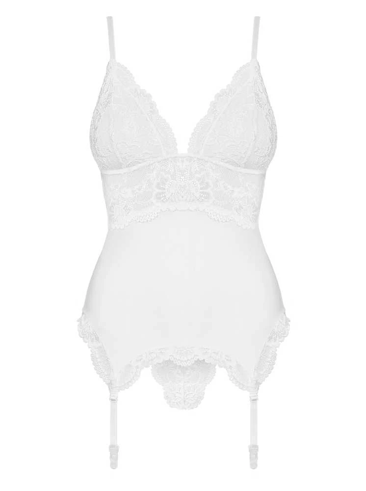 Obsessive - 810-COR-2 korsetas ir stringai baltas S/M