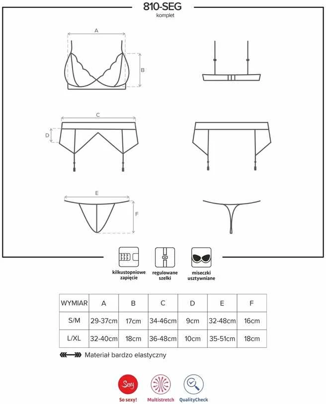 Obsessive - 810-SEG-2 Set 3 pcs Baltas L/XL 3 dalių apatinių komplektas