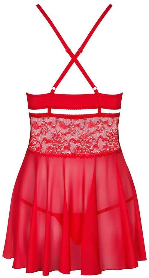 Obsessive - 838-BAB-3 Babydoll & Thong Raudona S/M