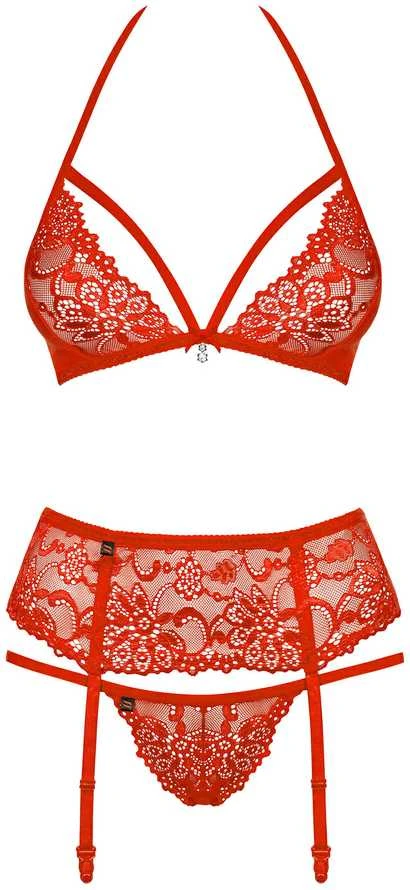 Obsessive - 838-SEG-3 Set 3 pcs Raudona S/M 3 dalių apatinių komplektas