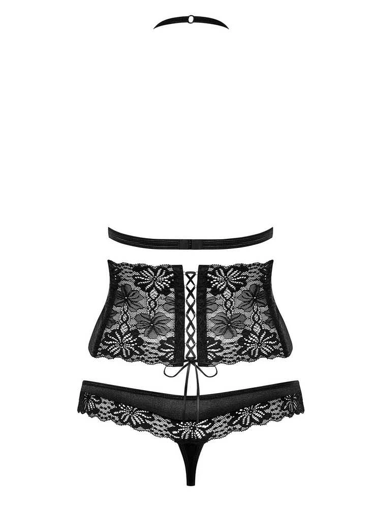 Komplet koronka stanik pas stringi obsessive lxl