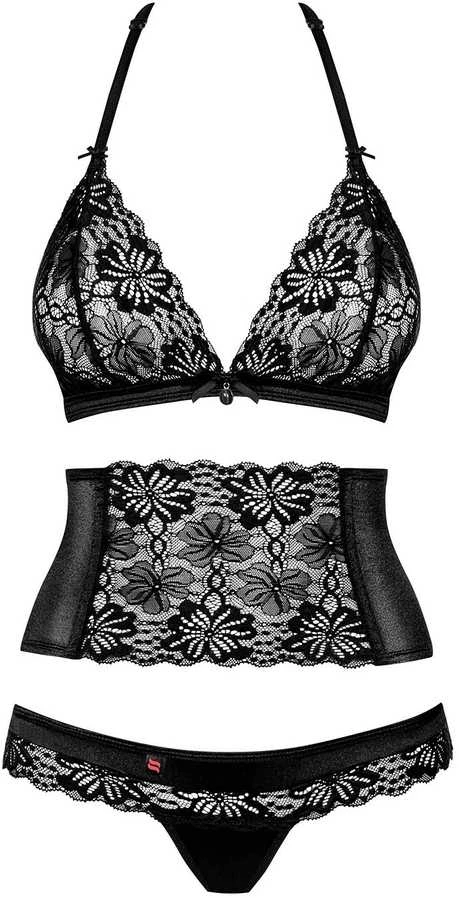 Komplet koronka stanik pas stringi obsessive lxl
