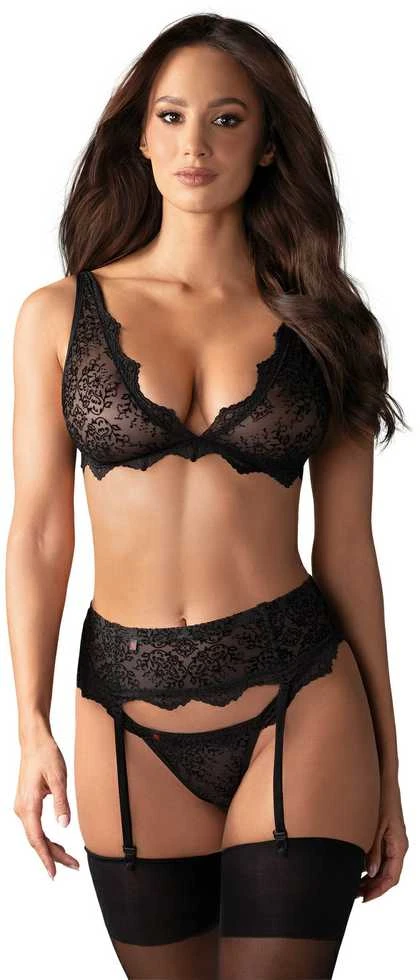 Obsessive - Emperita 3 pcs Set Juodas L/XL 3 dalių apatinių komplektas
