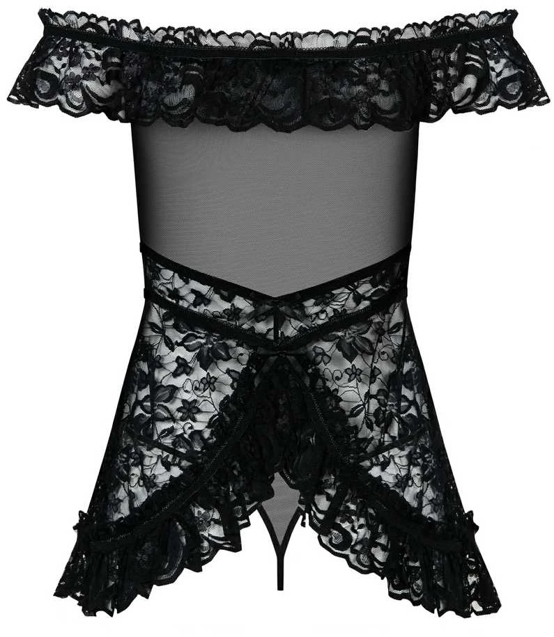 Obsessive - Flores chemise & thong juodas L/XL