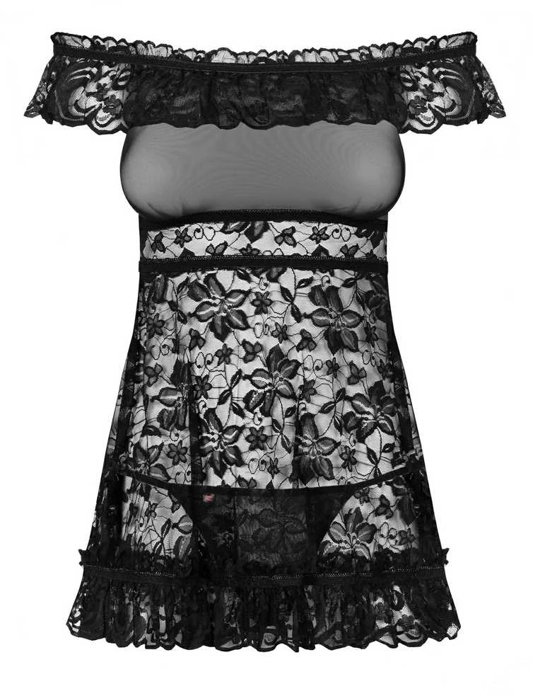 Obsessive - Flores chemise & thong juodas S/M