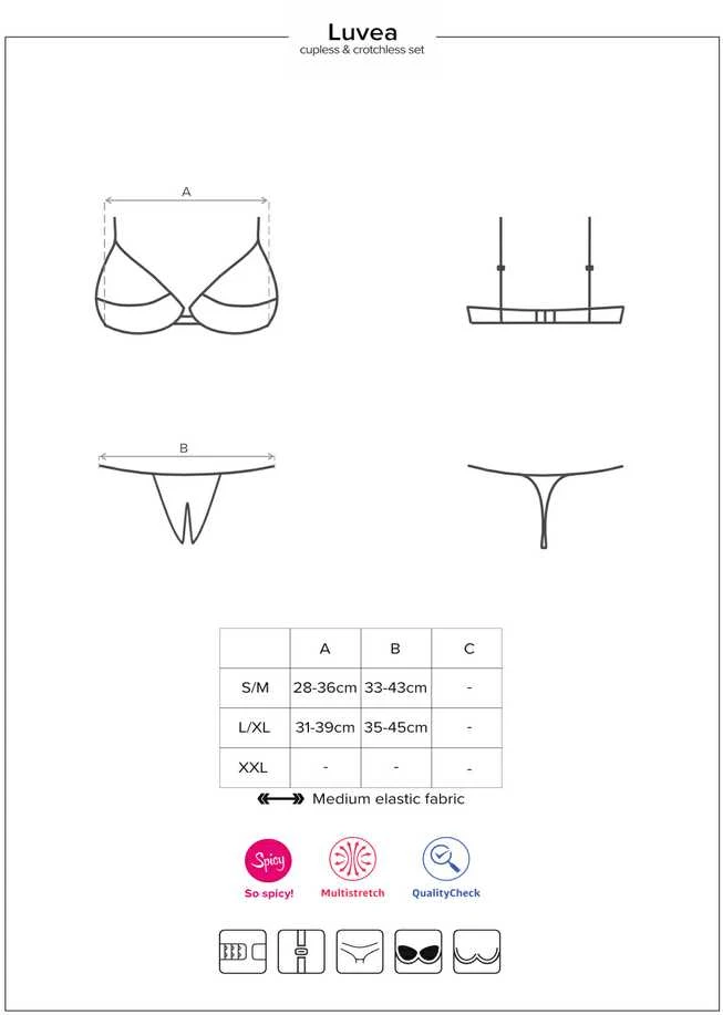 Obsessive - Luvae cupless set L/XL seksualus liemenėlės ir kelnaičių komplektas